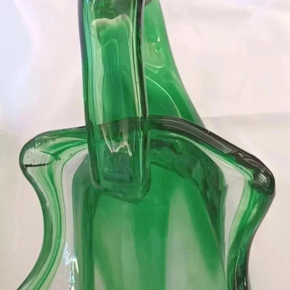 Vintage 70s MCM Atomic Murano Style Hand Blown Green Glass Abstract Vase Bowl - Picture 2 of 6